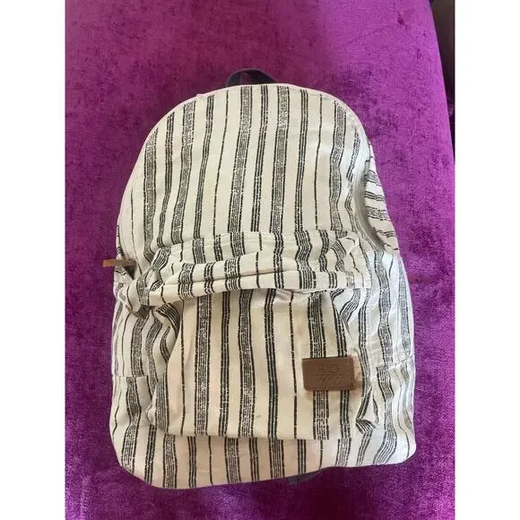 ROXY Sugar Baby Canvas Backpack in Anthracite Stripe Beach Vacation School Surf - Picture 2 of 6